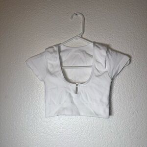 Aerie Athletic Ribbed White Crop Top